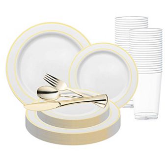 Ivory w/ Gold Edge Rim Plastic Wedding Set - 30 Sets