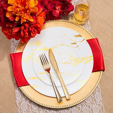 White with Gold Marble Stroke Round Plastic Wedding Set - 30 Sets