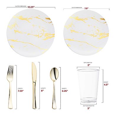 White with Gold Marble Stroke Round Plastic Wedding Set - 30 Sets