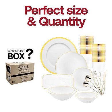 White with Gold Moonlight Round Plastic Wedding Set
