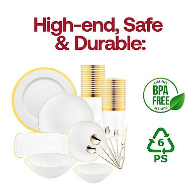 White with Gold Moonlight Round Plastic Wedding Set