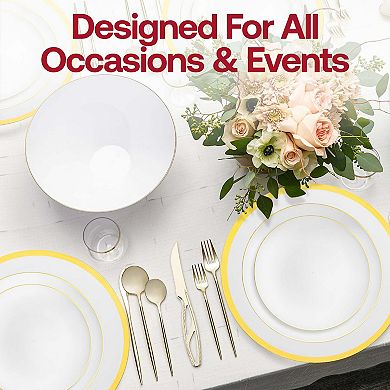 White with Gold Moonlight Round Plastic Wedding Set