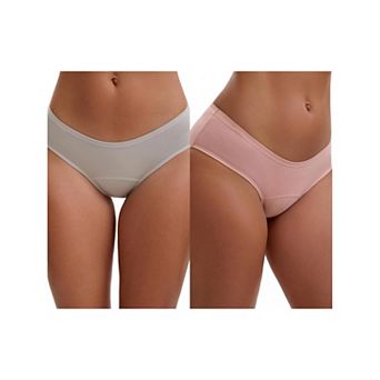 2 Packs 3 Layers Leak Proof Briefs for Women's Cotton Mid-Waisted Elastic Waistband Underwear