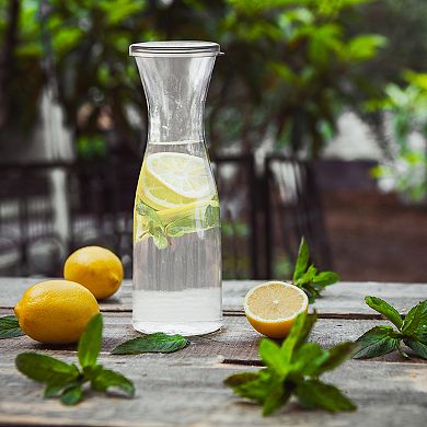 35 oz Clear Large Plastic Wine Carafes with Lids - 12 pcs