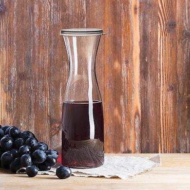 35 oz Clear Large Plastic Wine Carafes with Lids - 12 pcs