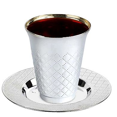 Metallic Silver Round Plastic Saucers and Kiddush Cup Set - 120 Sets