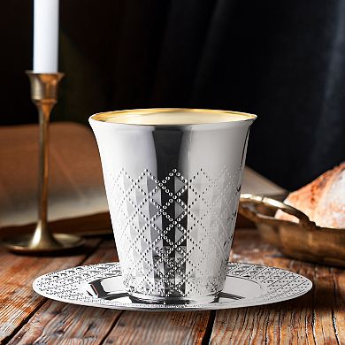 Metallic Silver Round Plastic Saucers and Kiddush Cup Set - 120 Sets