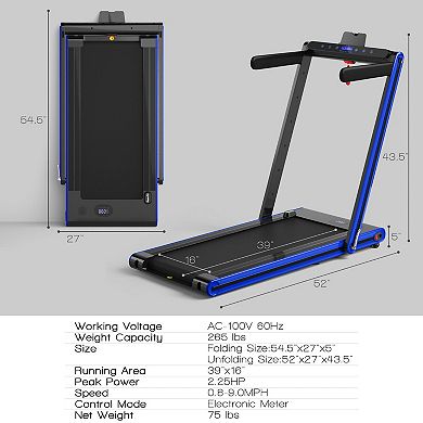 2-in-1 Foldable Treadmill with Dual LED Digital Display - Navy