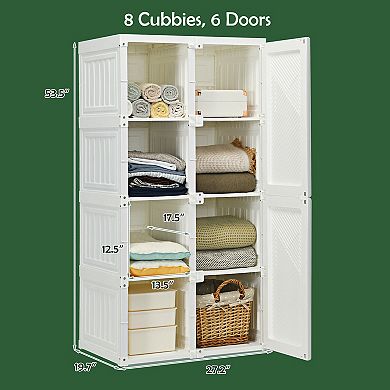 Foldable Armoire Wardrobe Closet with 8 Cubby Compartments
