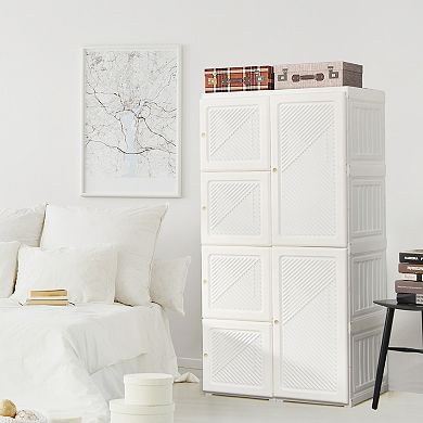 Foldable Armoire Wardrobe Closet with 8 Cubby Compartments