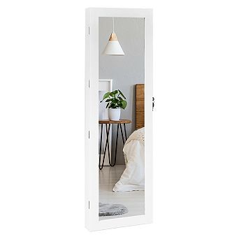 Wall-Mounted Lockable Jewelry Cabinet with LED Light and Mirror