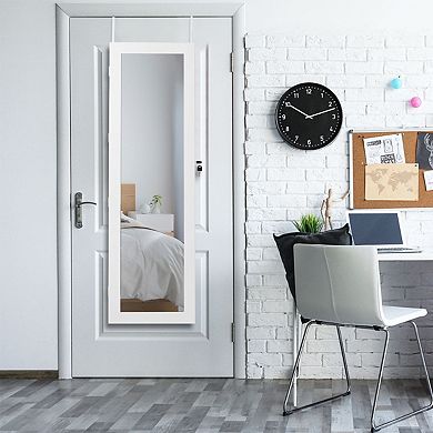 Wall-Mounted Lockable Jewelry Cabinet with LED Light and Mirror