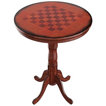 42 Inch Round Pub Table With Built In Chessboard Wood Pedestal