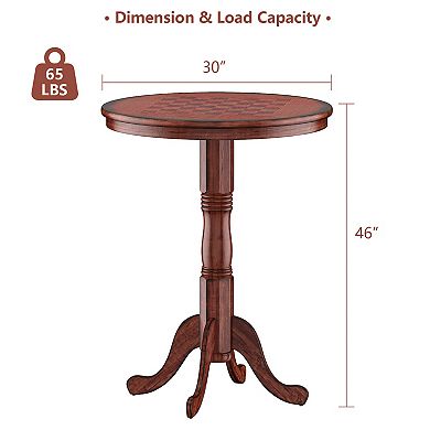 42 Inch Round Pub Table With Built In Chessboard Wood Pedestal