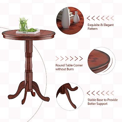 42 Inch Round Pub Table With Built In Chessboard Wood Pedestal
