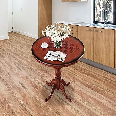 42 Inch Round Pub Table With Built In Chessboard Wood Pedestal
