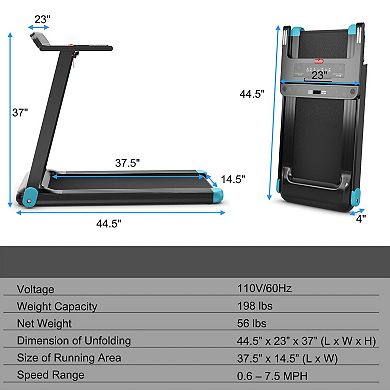 Blue Folding Compact Electric Walking Treadmill with APP Control