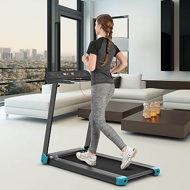 Blue Folding Compact Electric Walking Treadmill with APP Control