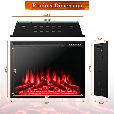 34” Recessed Electric Fireplace with Adjustable Flame Brightness