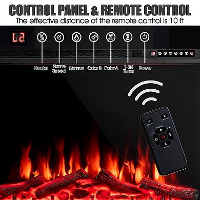 34” Recessed Electric Fireplace with Adjustable Flame Brightness