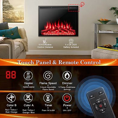 34” Recessed Electric Fireplace with Adjustable Flame Brightness