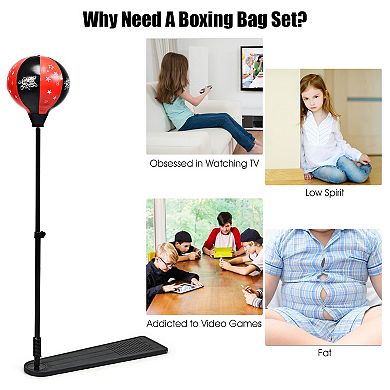 Kids Punching Bag Set with Adjustable Stand and Gloves