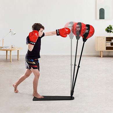 Kids Punching Bag Set with Adjustable Stand and Gloves