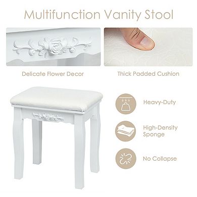 Vanity Table Set with 10 Dimmable Lights Mirror and Cushioned Stool-White
