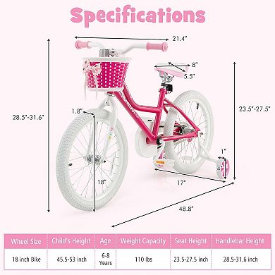 18 Inch Kids Bike with Training Wheels for Ages 6 to 8