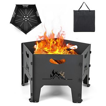 19-Inch Foldable Portable Fire Pit with Carry Bag