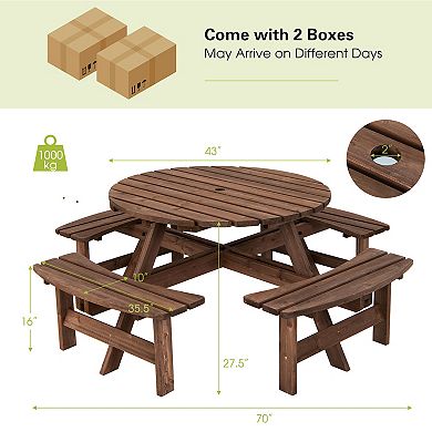 8-Seat Wooden Outdoor Picnic Dining Table and Bench Set