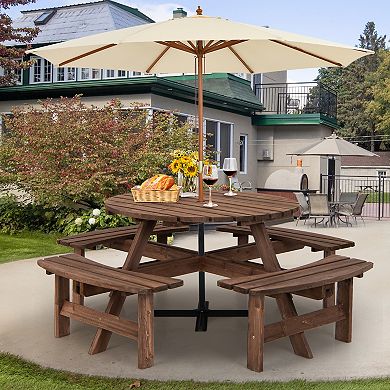 8-Seat Wooden Outdoor Picnic Dining Table and Bench Set