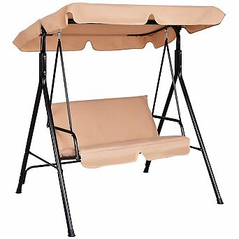 Loveseat Patio Swing Glider with Cushions and Steel Frame - Beige