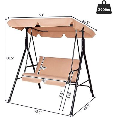 Loveseat Patio Swing Glider with Cushions and Steel Frame - Beige