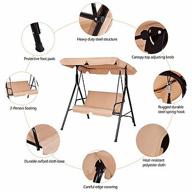 Loveseat Patio Swing Glider with Cushions and Steel Frame - Beige