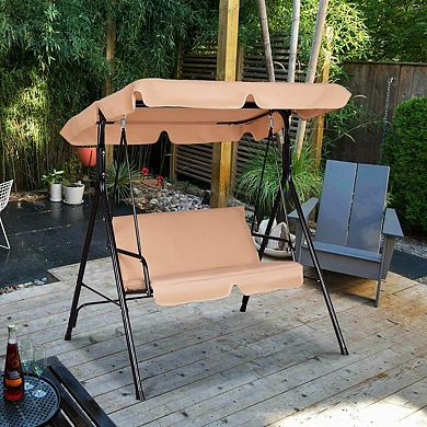 Loveseat Patio Swing Glider with Cushions and Steel Frame - Beige