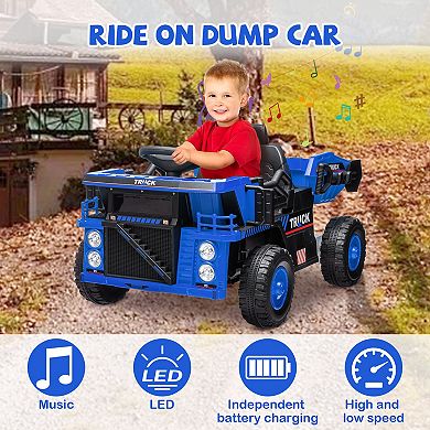 12V Ride-on Dump Truck with Remote Control, Electric Construction Car for Kids, Dump Bed, Shovel