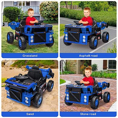 12V Ride-on Dump Truck with Remote Control, Electric Construction Car for Kids, Dump Bed, Shovel