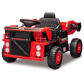 12V Ride-on Dump Truck with Remote Control, Electric Construction Car for Kids, Dump Bed, Shovel