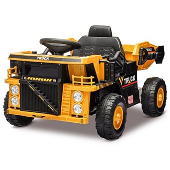 12V Ride-on Dump Truck with Remote Control, Electric Construction Car for Kids, Dump Bed, Shovel