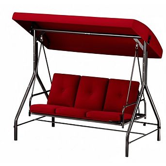 3-Seat Outdoor Porch Swing with Canopy Convertible Glider Bed with Cushions & Pillows