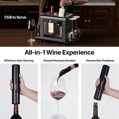 3-in-1 Wine Chiller Set,2-Bottle Electric Cellar, Auto Opener & Crystal Glasses,Gift Set