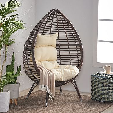 CUTTER Teardrop Patio Chair with Water Resistant Cushion-Multi-Brown Beige