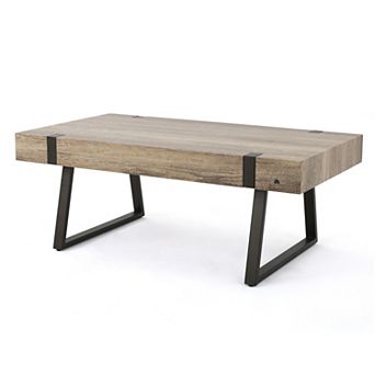 Abitha Faux Wood Coffee Table with Industrial Powder-Coated Metal Legs in Canyon Grey