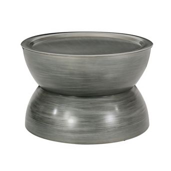 Sparling Modern Iron Hourglass Coffee Table with Lipped Edge in Antique Silver Finish