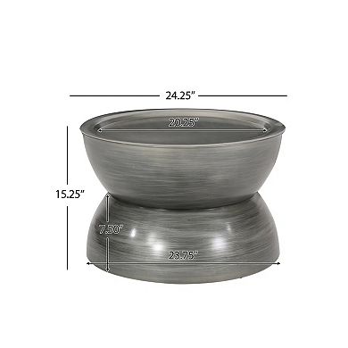 Sparling Modern Iron Hourglass Coffee Table with Lipped Edge in Antique Silver Finish