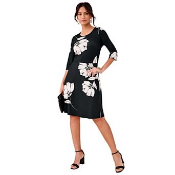 Roaman's Women's Plus Size Stretch Knit Fit-And-Flare Dress