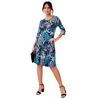 Roaman's Women's Plus Size Stretch Knit Fit-And-Flare Dress