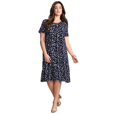 Roaman's Women's Plus Size Stretch Knit Short Sleeve Swing Dress With Pockets