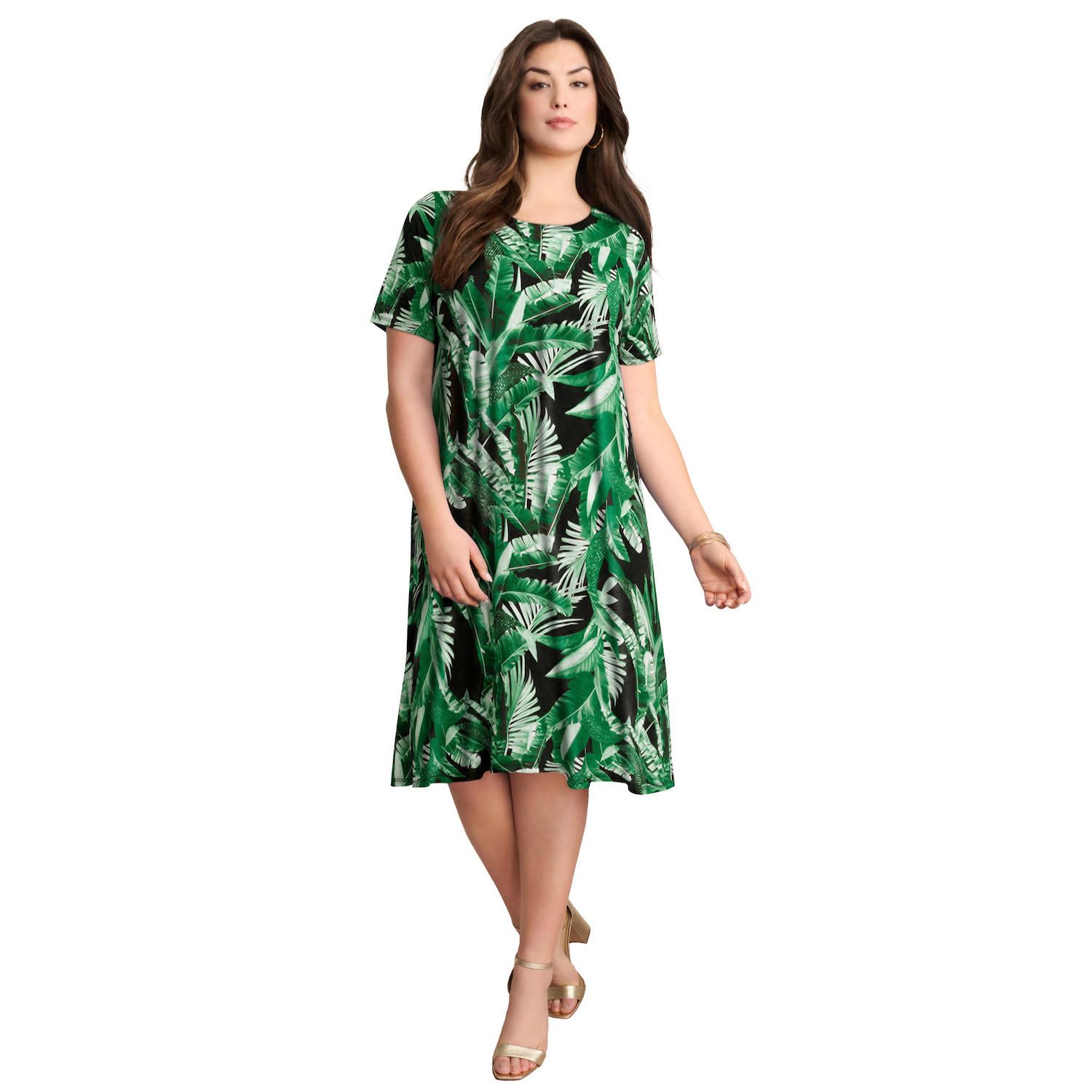Женские платья Roaman's Plus Size Stretch Knit Short Sleeve Swing Dress With Pockets